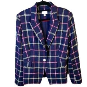Riley & Rae Navy Plaid Preppy Blazer Jacket Womens Size 4 NWT Dark Academia